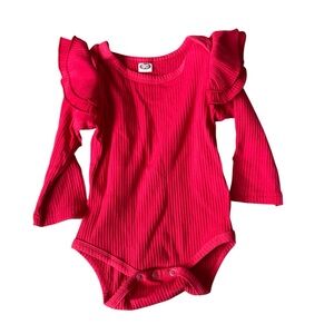 Red Ruffled Long Sleeve Baby Onesie